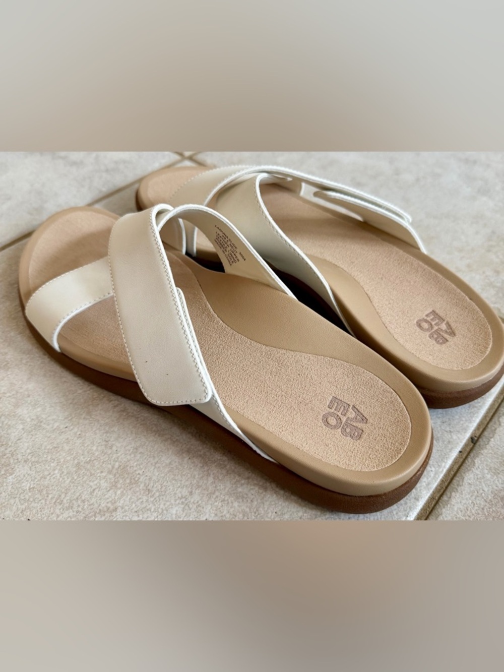 Laguna Slide Ivory Leather Sandals Adjustable Strap Size 9.5 Minimal - Picture 10 of 11